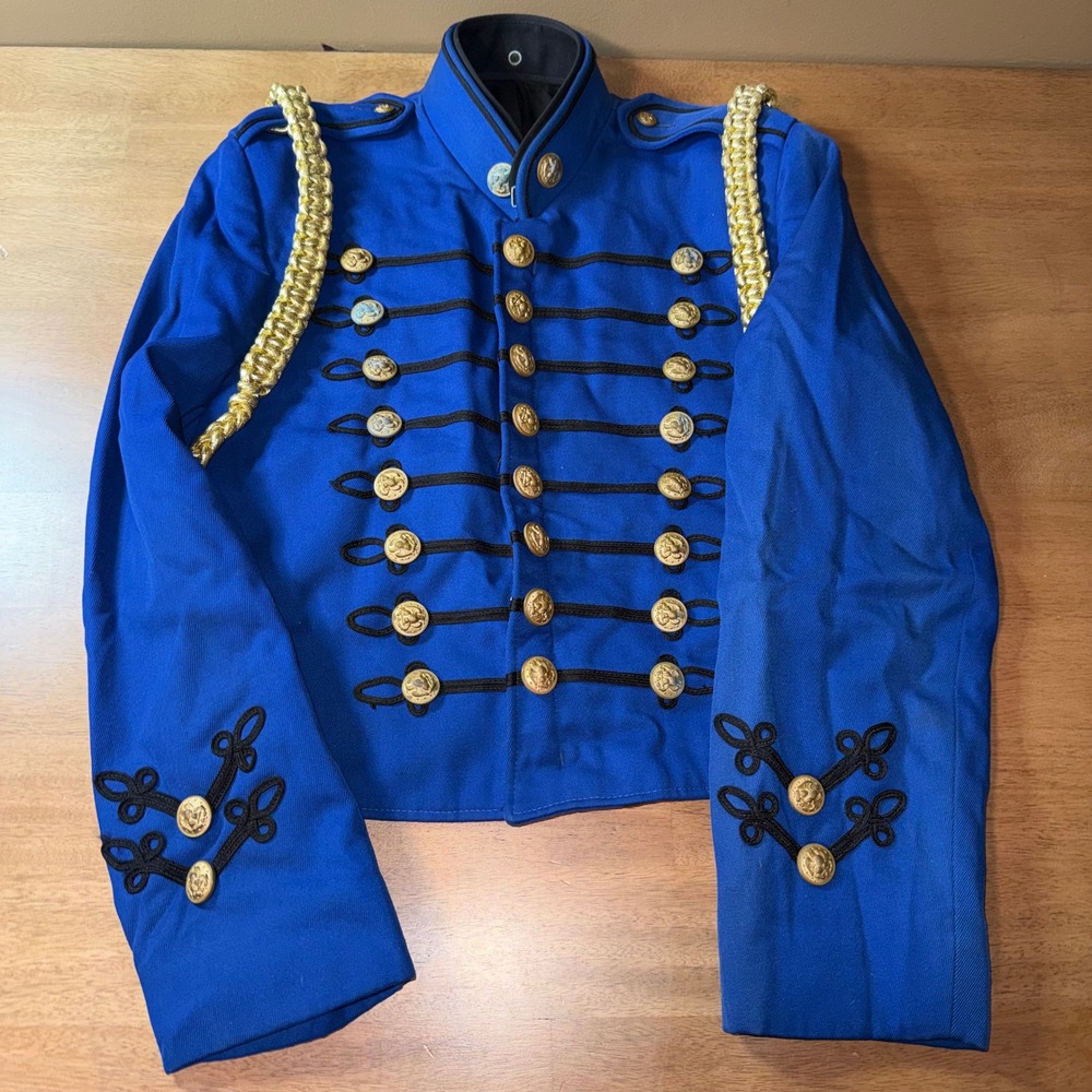 Vintage DeMoulin Bros Marching Band Jacket Blue Gold Military Uniform Size 46